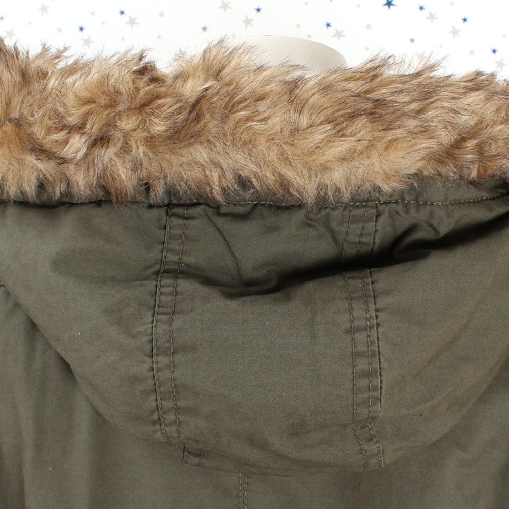 Olive Faux Fur Hooded Sherpa Lined Utility Jacket - Picture 11 of 16